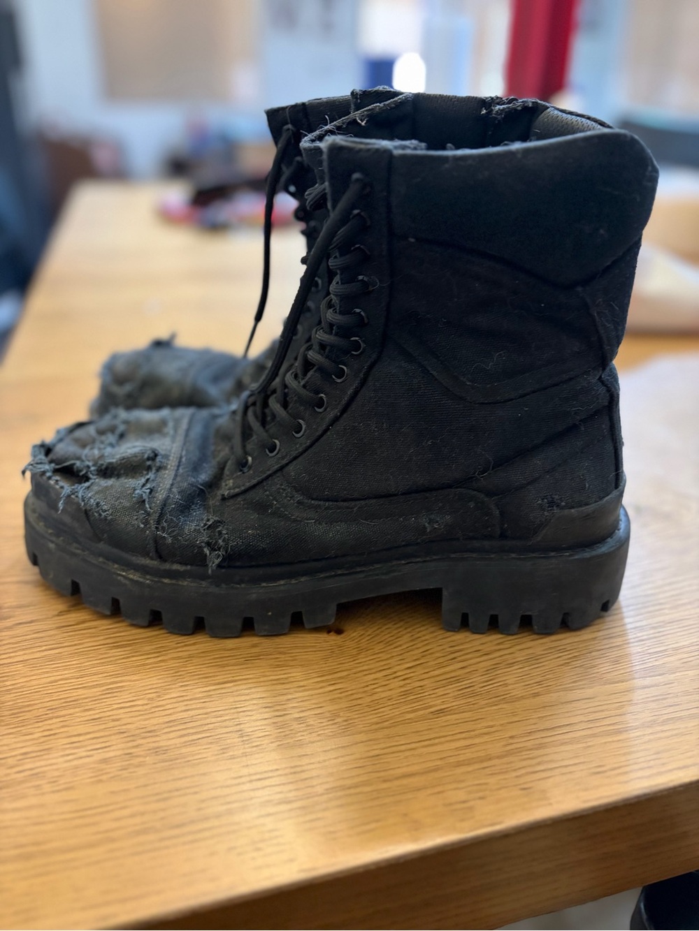 Balenciaga strike combat boots. Very distressed. Size 44 (US 11) men’s black